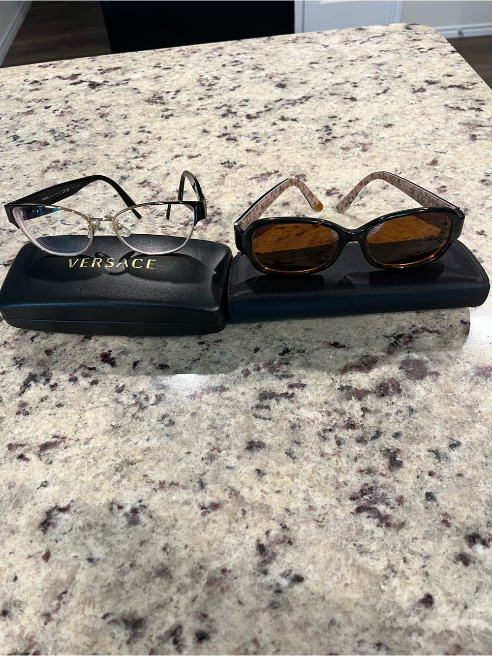 Versace Men's Black and Tortoiseshell Sunglasses with Gold-Trim Optical Frame